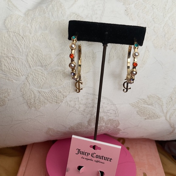 1 left!! Sale! Couture Gold large Hoops with crystals & Faux pearls with logo - Picture 7 of 12